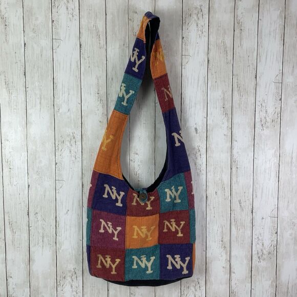 NY Crossbody Sling Slouchy HOBO Bag NEW YORK BLOCK PATCHWORK - Nepal - Picture 1 of 13
